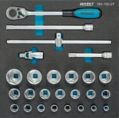 HAZET Steckschlüsselsatz 12,5mm 1/2 Zoll Außen-Sechskant-Tractionsprofil 26-teilig 163-102/27