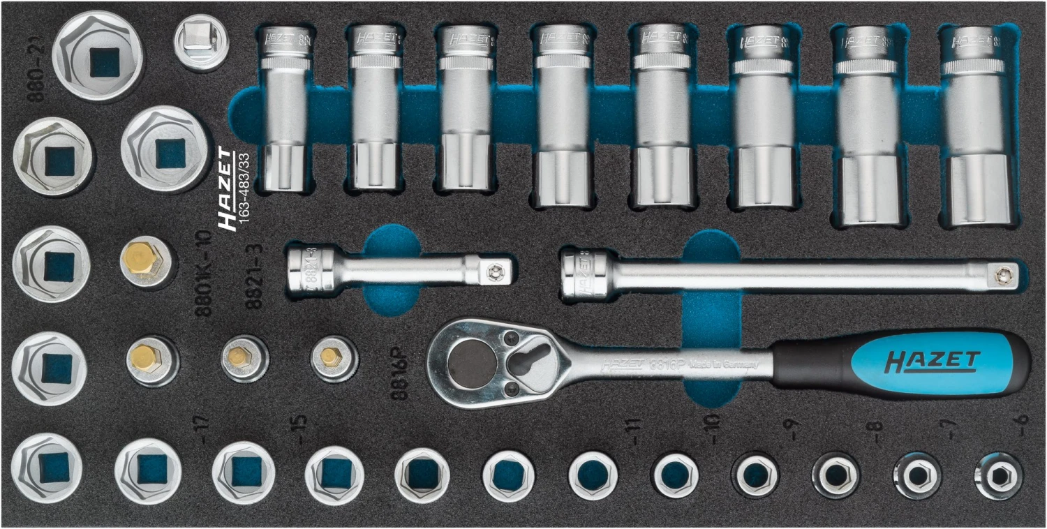 HAZET Steckschlüsselsatz 10mm 3/8 Zoll Außen-Sechskant Innen 33tlg 163-483/33 1 HAZET Steckschlüsselsatz 10mm 3/8 Zoll Außen-Sechskant Innen 33tlg 163-483/33