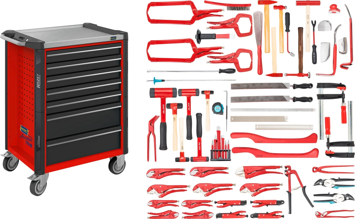 HAZET Werkstattwagen Mit 7 Schubladen In Rot Mit 65 Werkzeugen 179NX-7/65ALU 1 HAZET Werkstattwagen Mit 7 Schubladen In Rot Mit 65 Werkzeugen 179NX-7/65ALU
