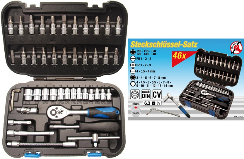 BGS DIY Steckschlüssel-Satz | Antrieb 6,3 Mm (1/4") | 46-tlg. – 2142 2 BGS DIY Steckschlüssel-Satz | Antrieb 6,3 Mm (1/4") | 46-tlg. – 2142 – Bild 2