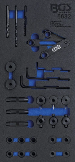 BGS Werkstattwageneinlage 1/3: Zylinderkopf-Bohrlehren-Werkzeug-Satz | 28-tlg. – 6682